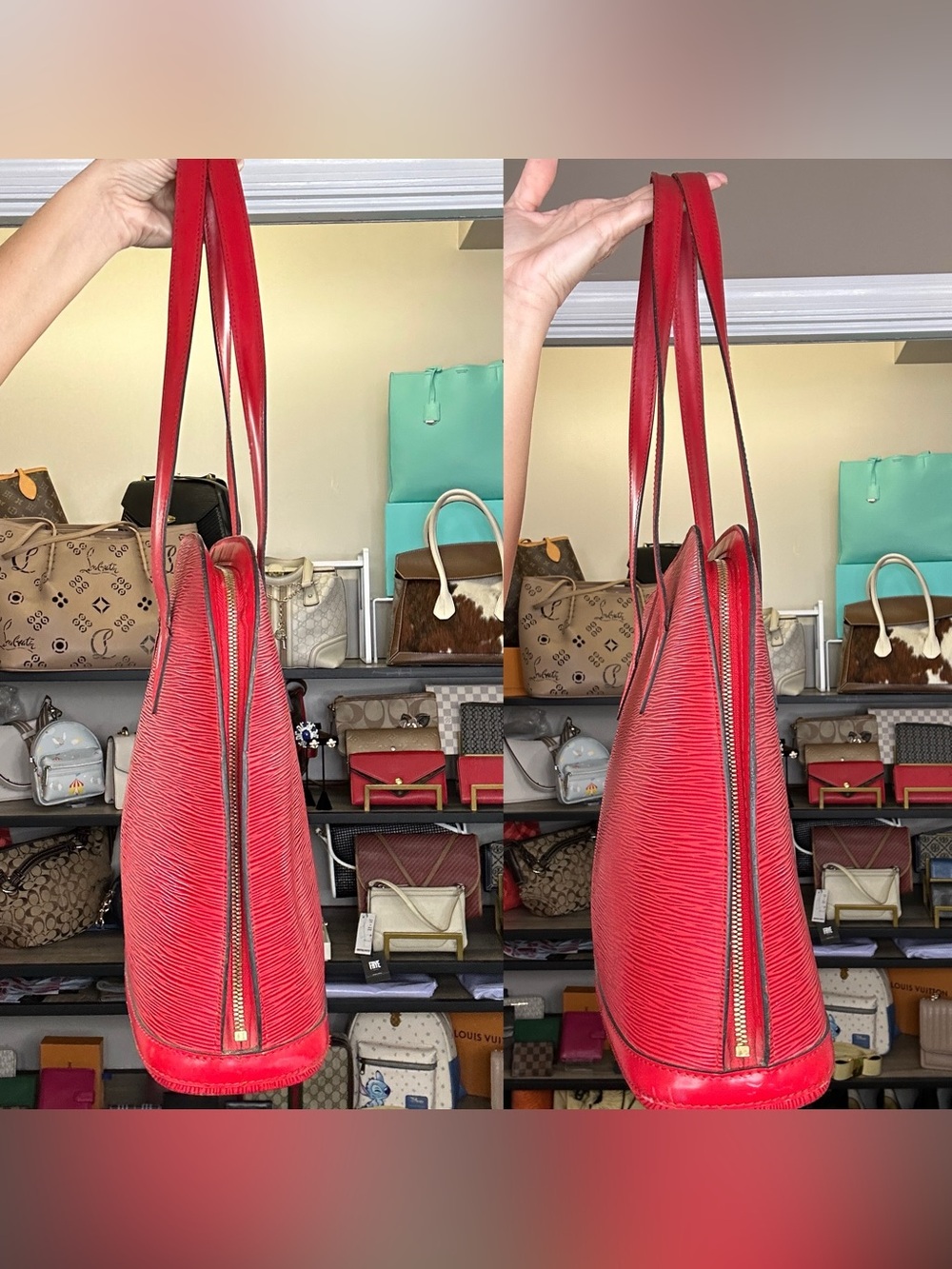 Vintage Louis Vuitton Epi Lussac Shoulder Tote Castilian Red COA VI0975 32 y.o. - Picture 9 of 15